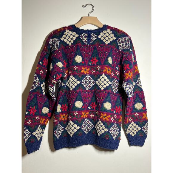 VTG Frankenmuth Woolen Mill Hand Knit Cotton Ramie Patchwork Pullover Sweater L - Picture 6 of 10